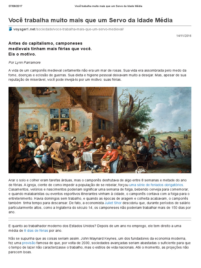 Você Trabalha Muito Mais Que Um Servo Da Idade Média PDF Férias