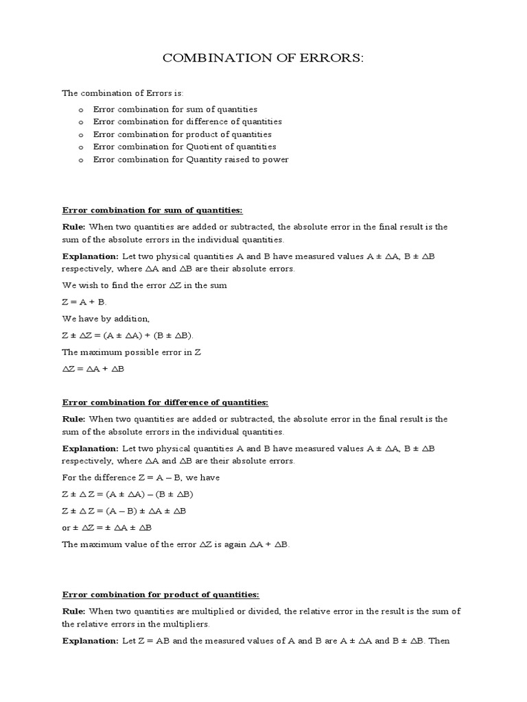 Combination of Errors PDF Analysis Teaching Mathematics