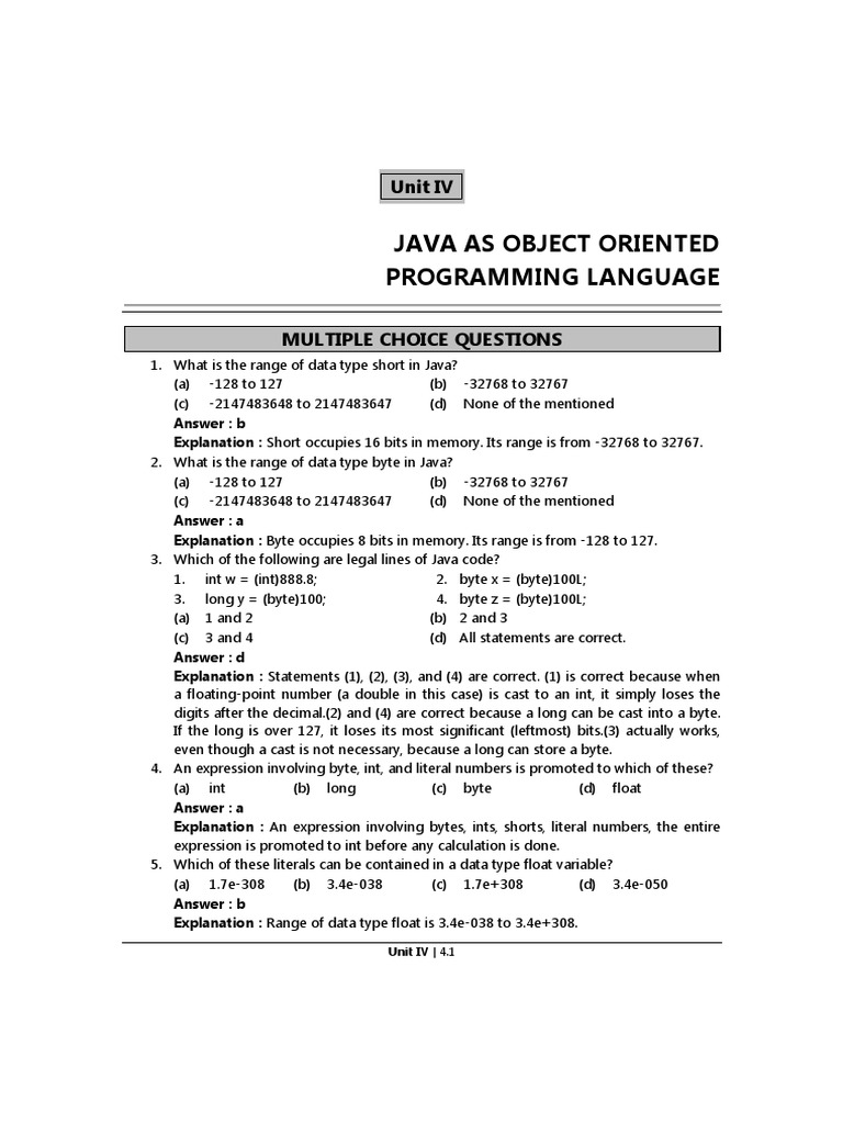 Java Programming Multiple Choice Quiz | PDF | Method (Computer ...