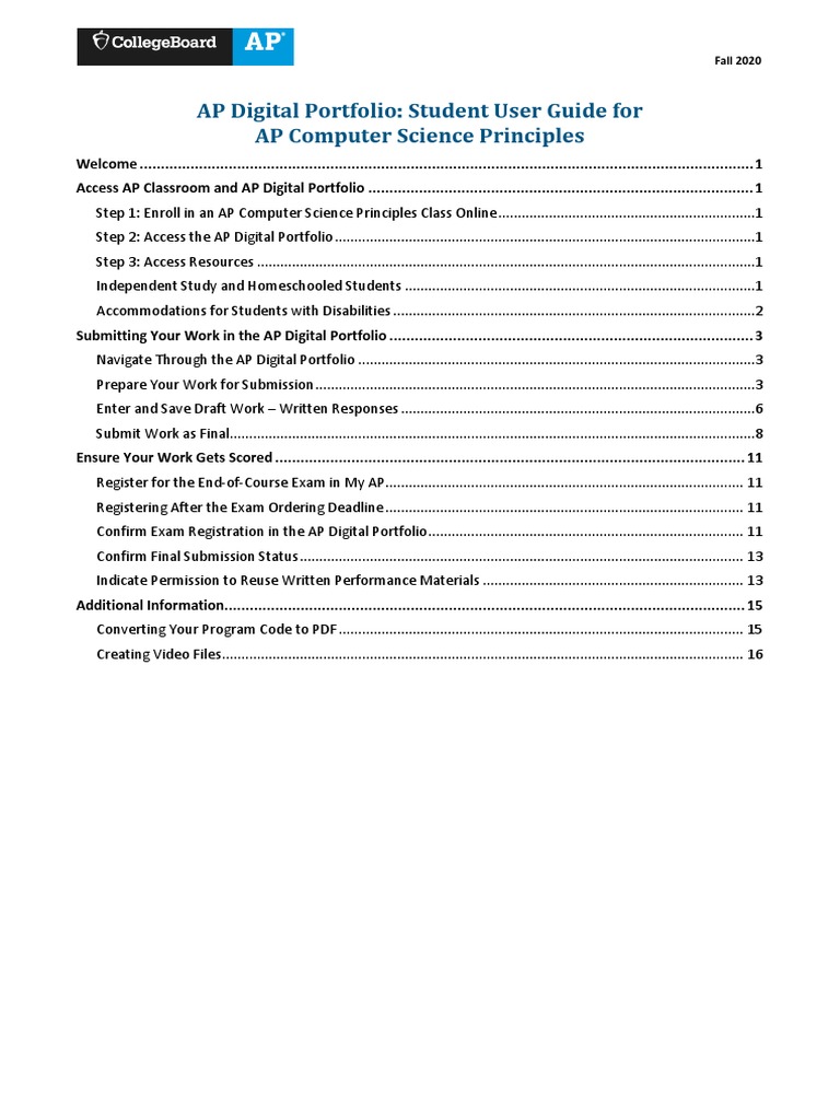AP CSP Digital Portfolio User Guide | PDF | Screenshot | Application ...