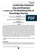 Authentic Leadership, Employee Wellbeing and Employee Creativity: The Mediating Role of Knowledge Sharing