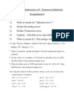 Assignment-I: Engineering Mathematics-IV (Numerical Methods)