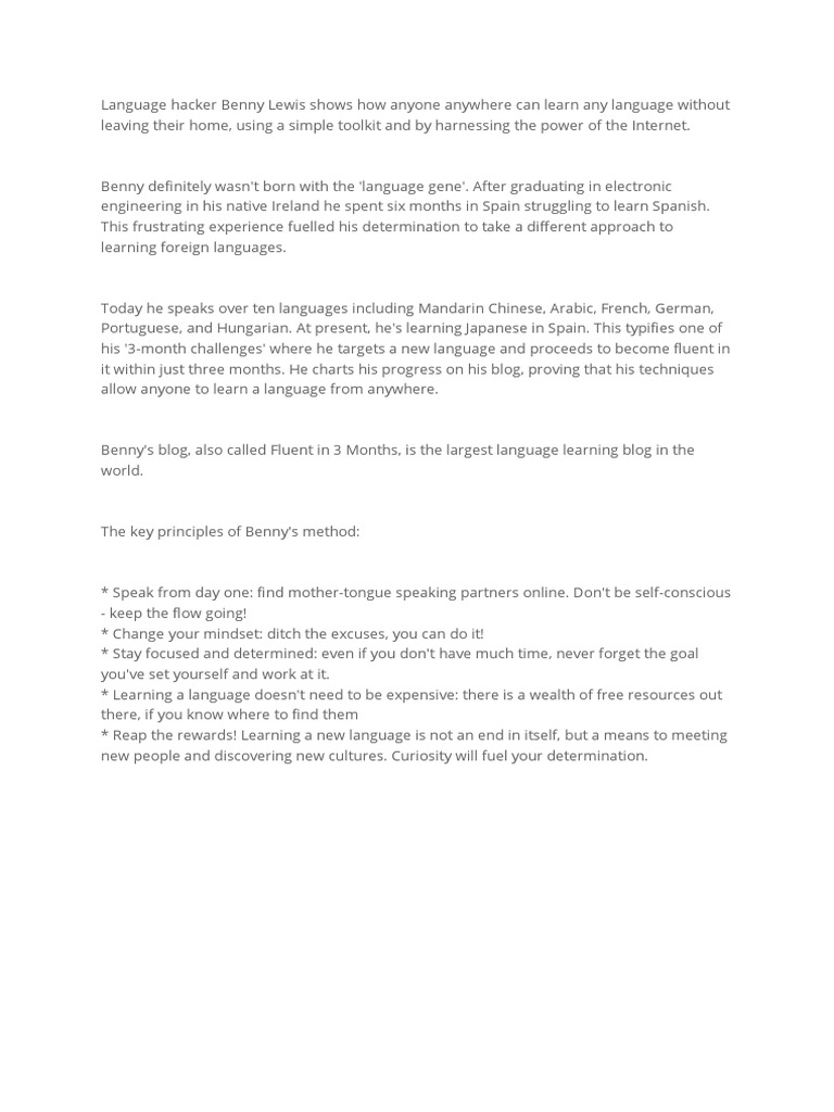 Language Hacking with Benny Lewis | PDF