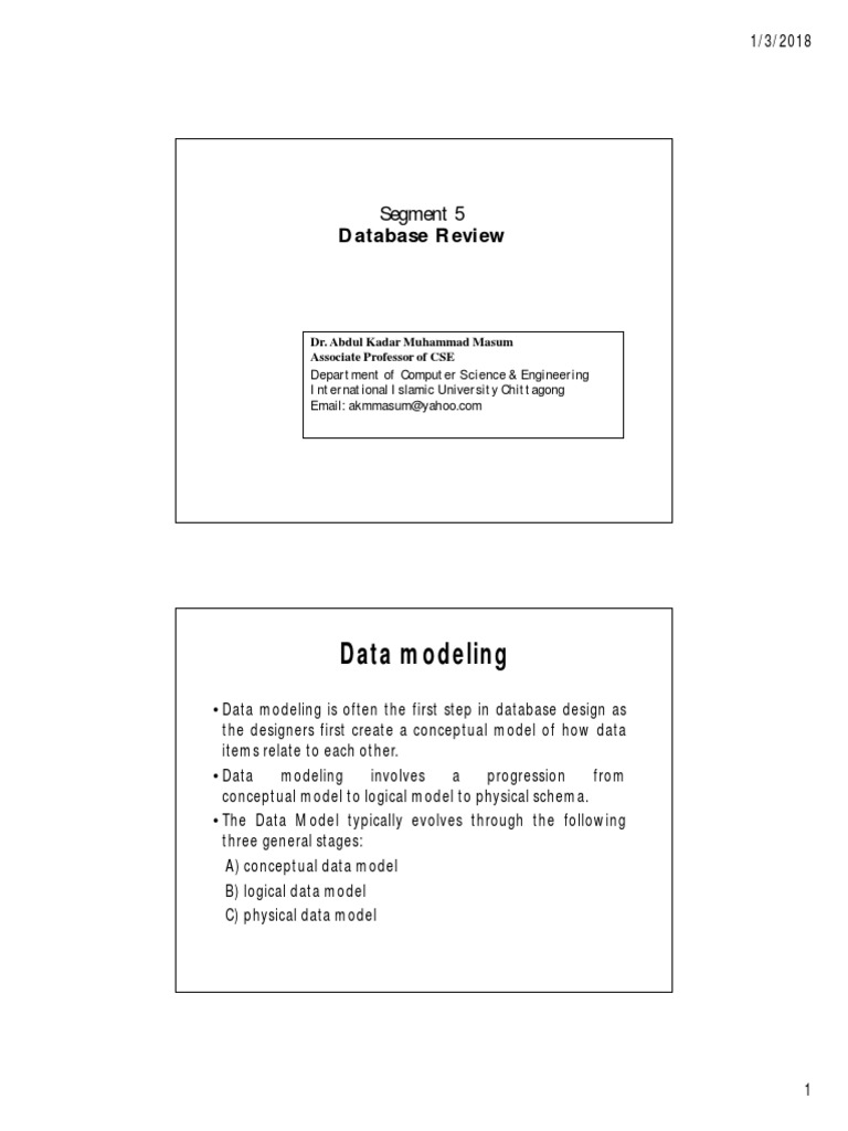 Data Modeling: Database Review | PDF | Data Model | Relational Database