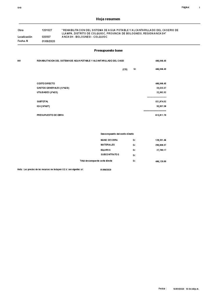 Resumenpresupuestoinfes | PDF | Agua y política | Administracion del Agua