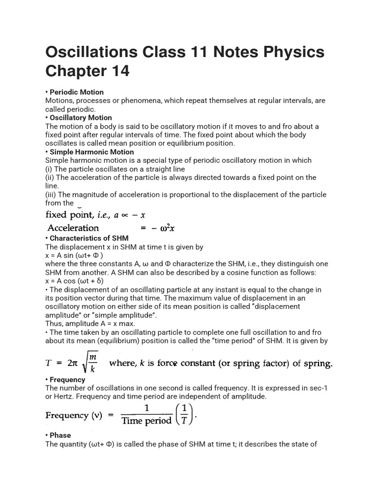 Oscillations Class 11 Notes Physics Chapter 14 | PDF | Oscillation ...