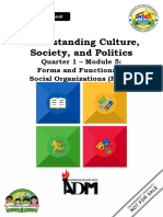 Understanding Culture, Society, and Politics: Quarter 1 - Module 5: Forms and Functions of Social Organizations (Part I)