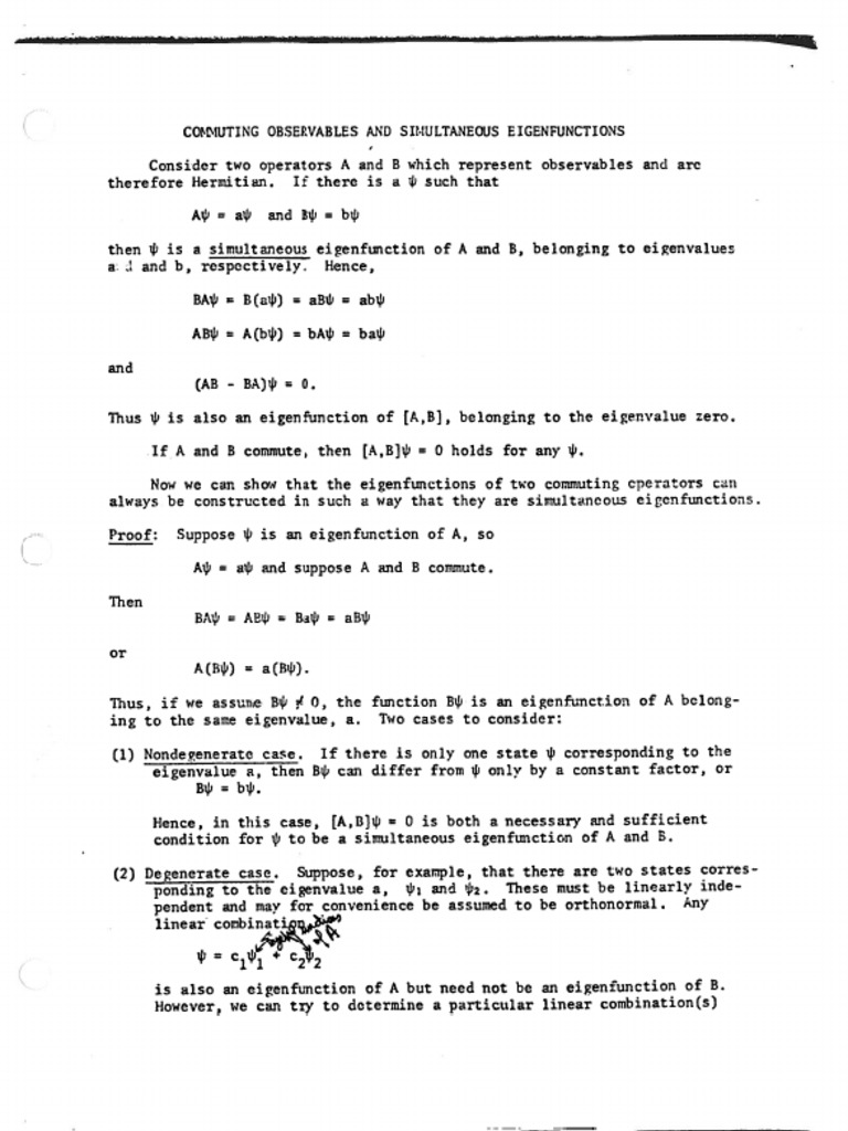 Commuting Observables and Simultaneous Eigenfunctions PDF