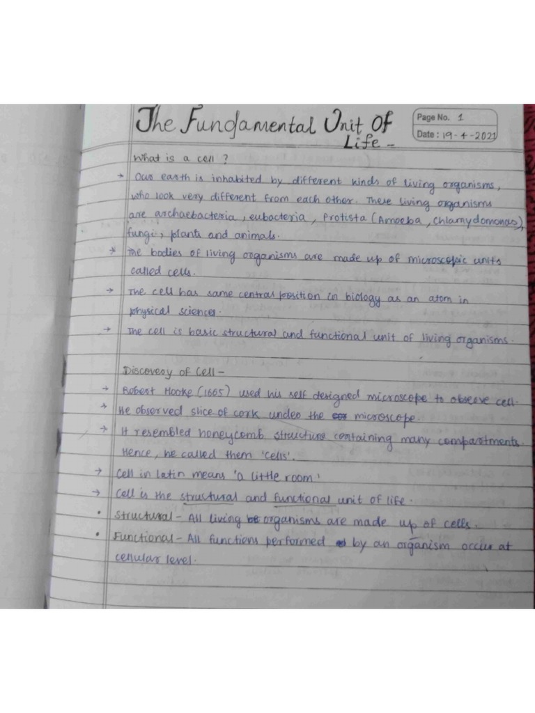 The Fundamental Unit of Life-Notes-Samrudhi | PDF