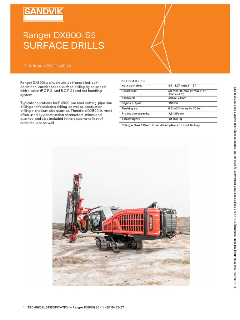 Dx800i s5 Specification Sheet English | PDF | Drill | Drilling