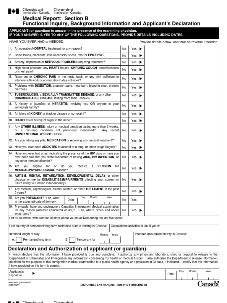 Canada Immigration Medical Report Form | PDF | Physical Examination ...