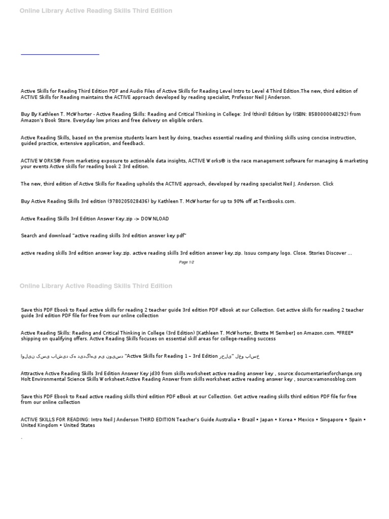 PDF File: Active Reading Skills Third Edition Short Reviews | PDF ...
