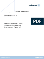 Principal Examiner Feedback Summer 2016: Pearson Edexcel GCSE in Statistics (2ST01) Foundation Paper 1F