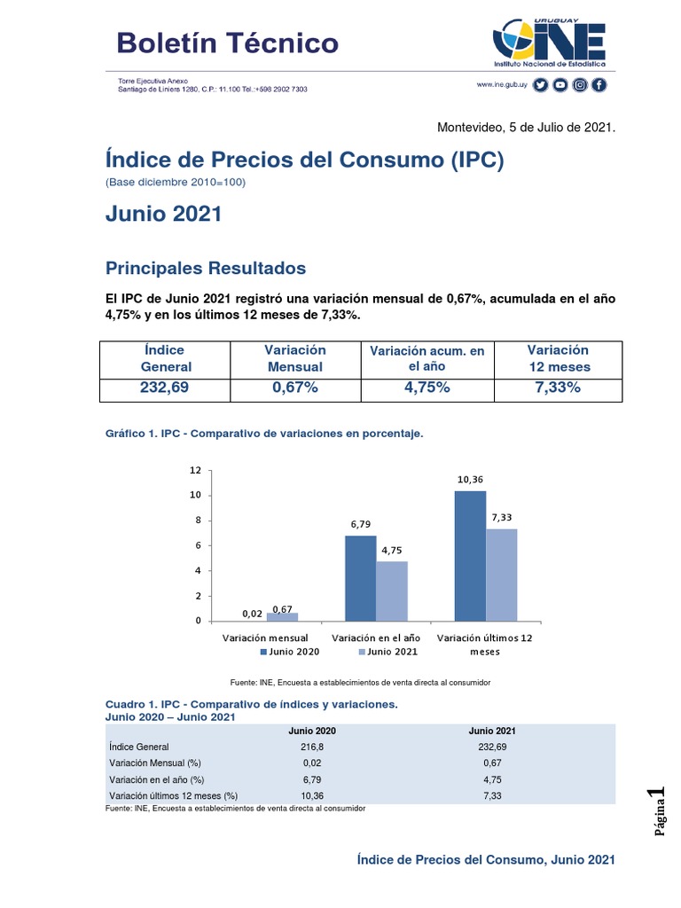 IPC Junio 2021: Variaciones y Resultados | PDF | Índice de precios al ...
