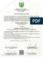 Acta de graduación como Trabajador Social en la Universidad Tecnológica del Chocó