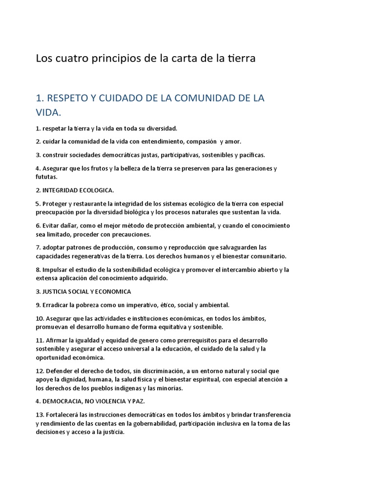 Los Cuatro Principios de La Carta de La Tierra PDF