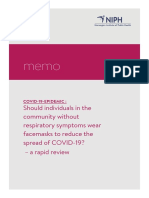 Should Individuals in the Community Without Respiratory Symptoms Wear Facemasks to Reduce the Spread of Covid 19 Report 2020