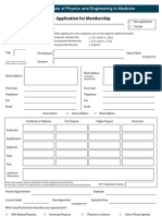 Application For Membership: Institute of Physics and Engineering in Medicine