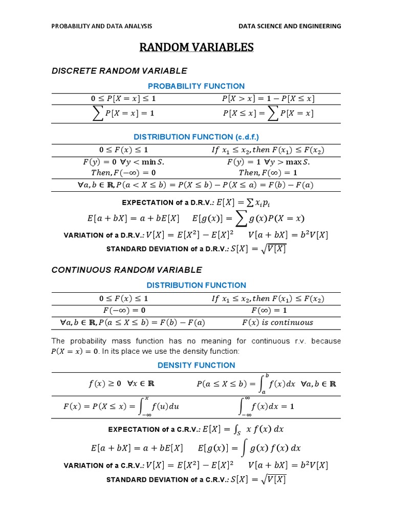 Random Variables + Distribution Models + Linear Regression | PDF ...