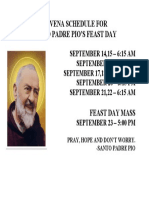 Novena Schedule For Santo Padre Pio'S Feast Day