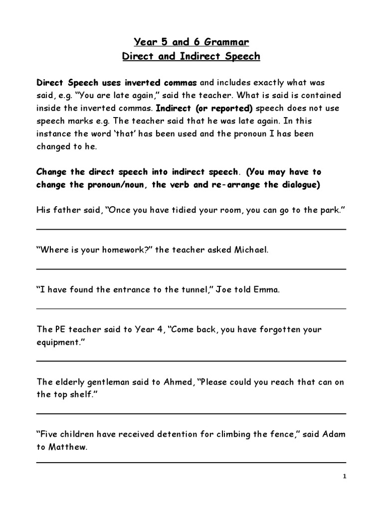 Year 5 6 Grammar Direct and Indirect Speech | PDF