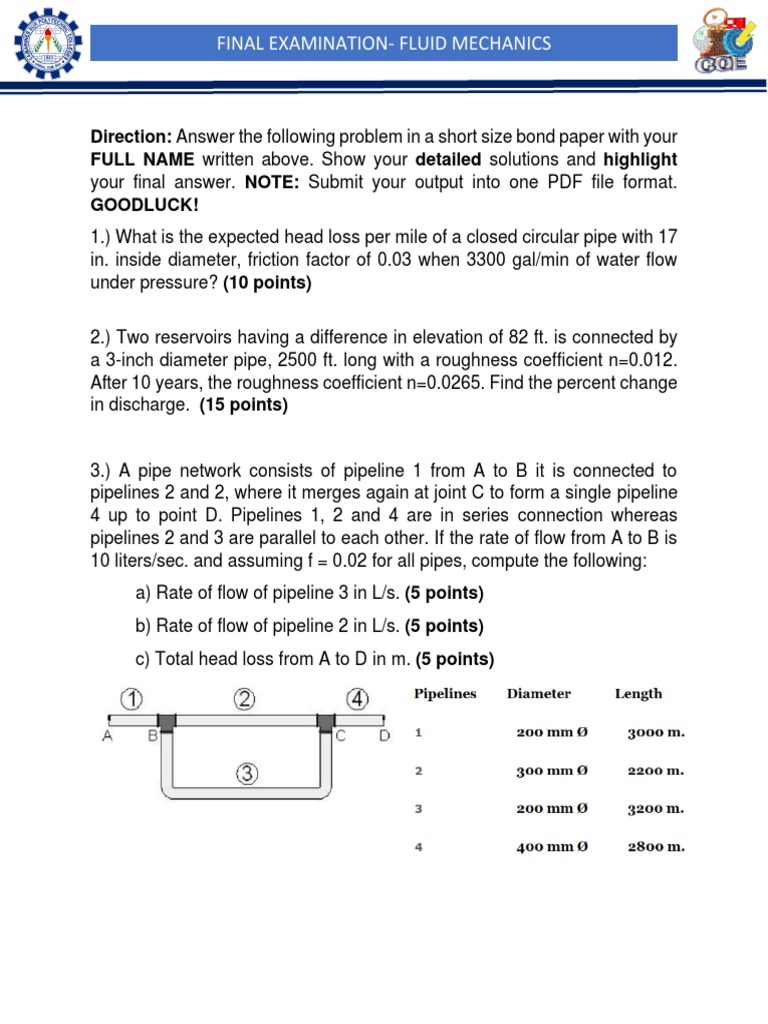 Final Examination Fluid Mechanics Download Free Pdf Liquids