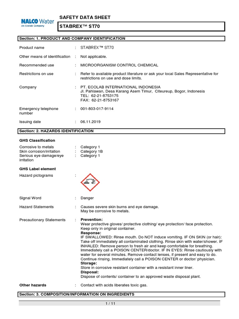 MSDS ST70 | PDF | Dangerous Goods | Toxicity