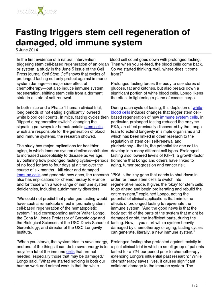 Fasting Triggers Stem Cell Regeneration – XIJMH