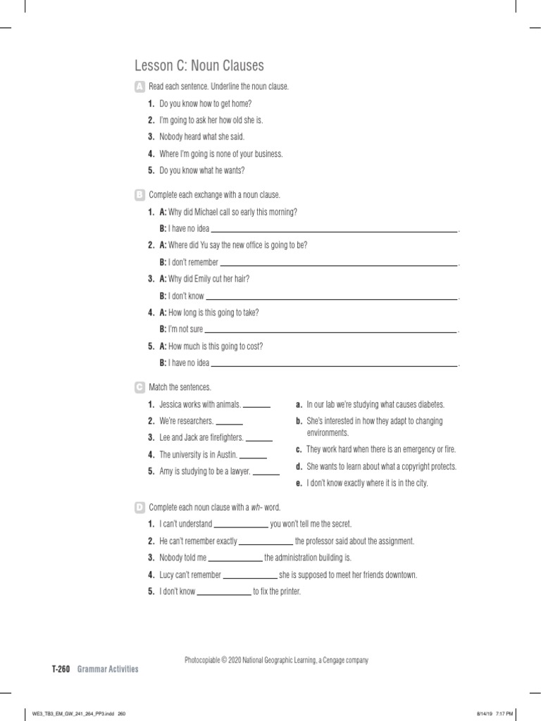World English 3e Level 3 Grammar Activities Unit 10 Lesson C | PDF ...