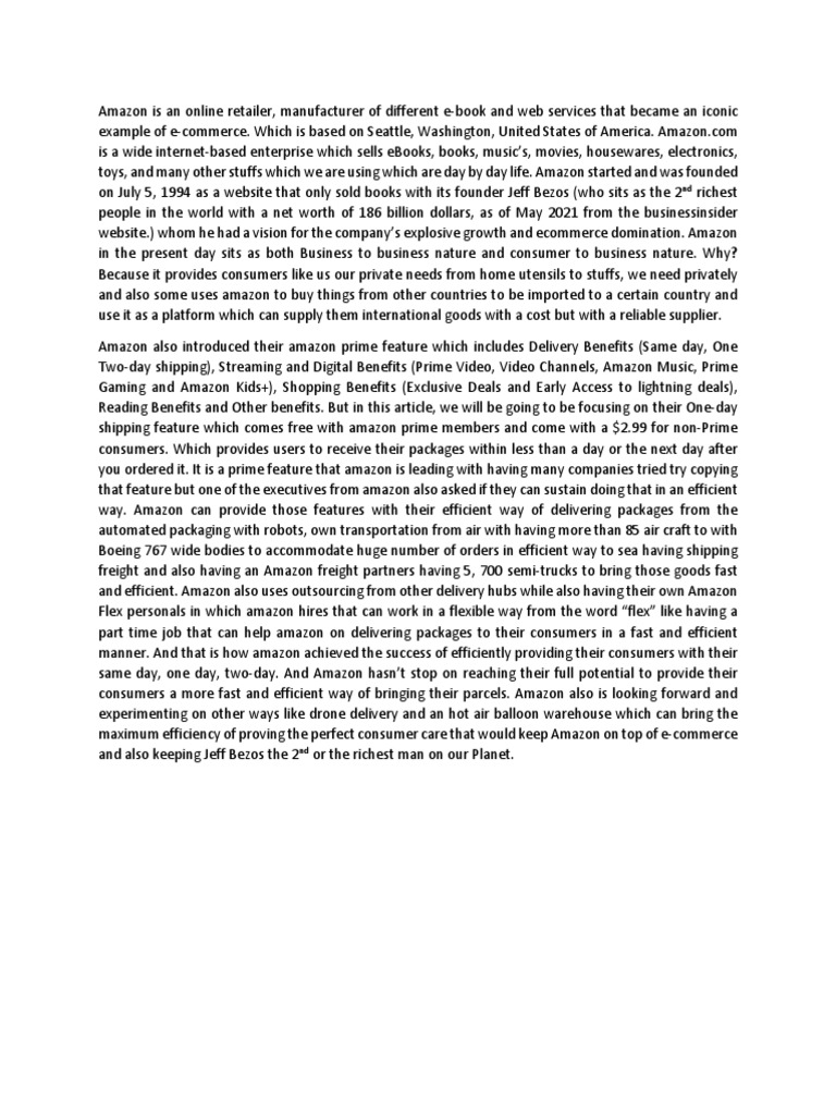 Amazon Essay PDF E Commerce Mass Media