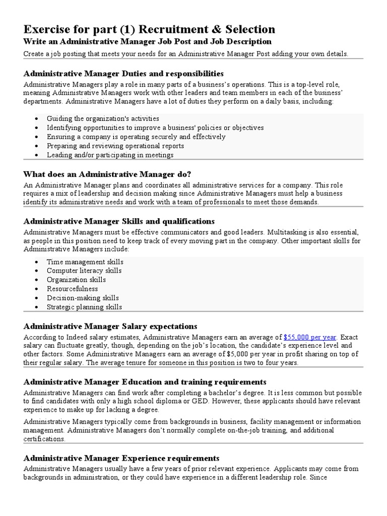 Exercise For Job Post and Job Description | PDF | Leadership | Academic  Degree
