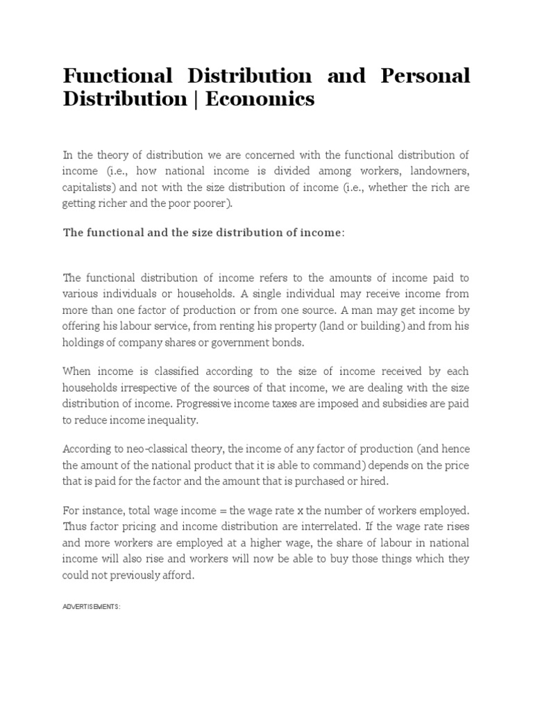 Functional vs Personal Income Distribution | PDF | Labour Economics ...