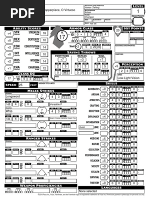 Charactersheet Pathfinder 2e | PDF | Tabletop Games | Wizards Of The Coast
