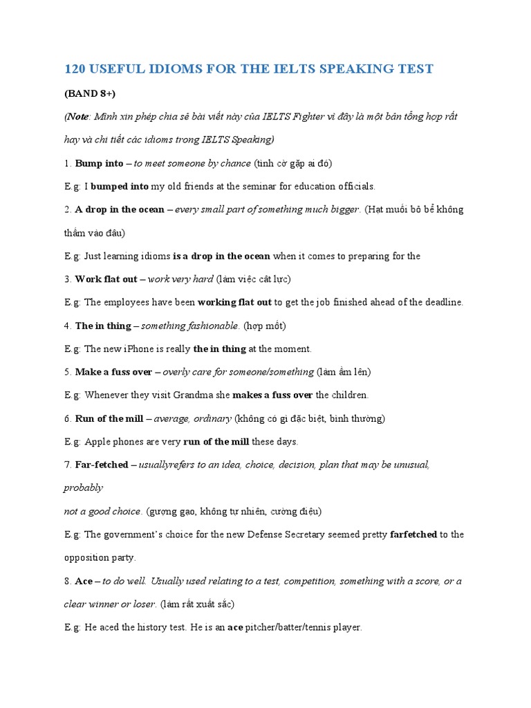 Essential Idioms for IELTS Speaking | PDF