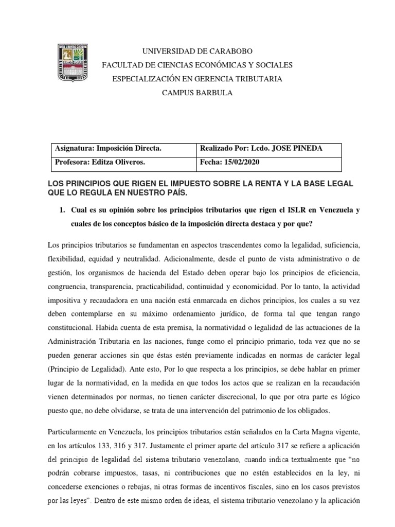 Principios del ISLR en Venezuela | PDF | Impuestos | Política