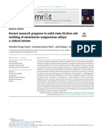 Recent Research Progress in Solid State Friction-Stir Welding of Aluminium-Magnesium Alloys: A Critical Review