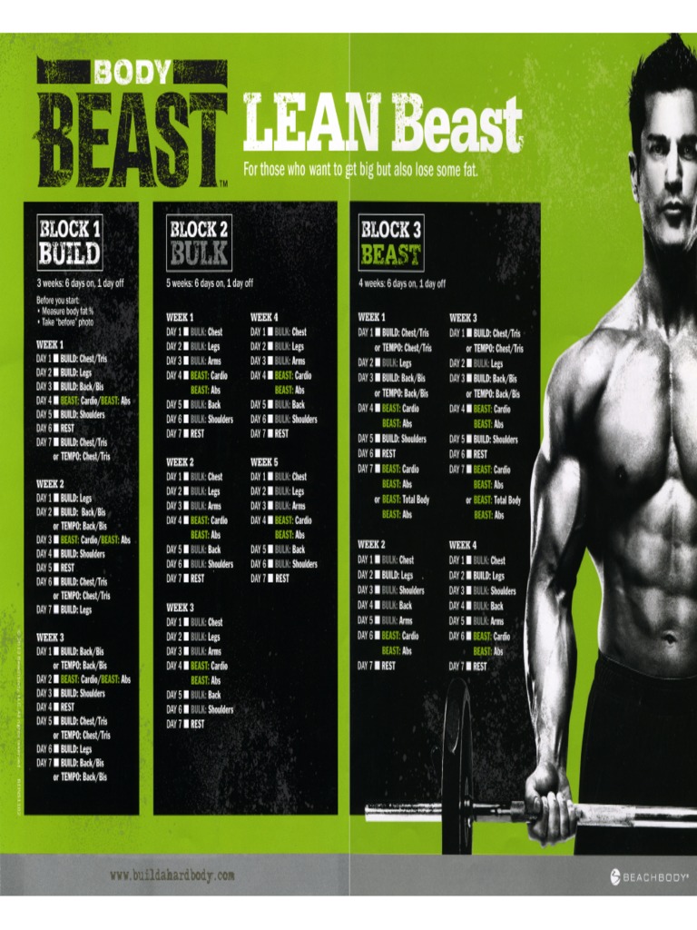 Body Beast Workout Schedule (Lean Beast) | PDF