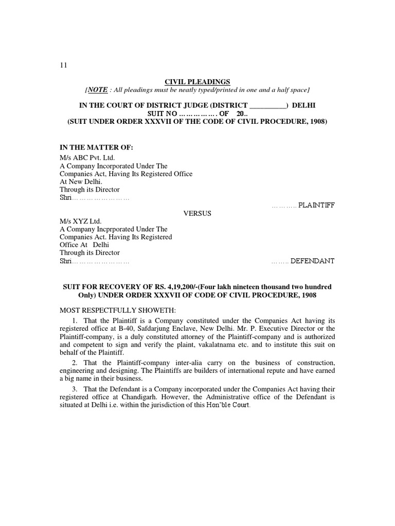Civil Pleadings - Draft | PDF | Lawsuit | Lease