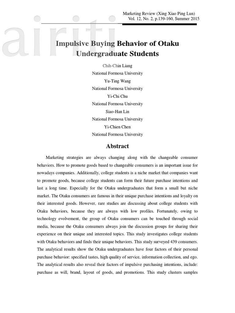 Impulsive Buying in Otaku Students | PDF | Consumer Behaviour | Behavior