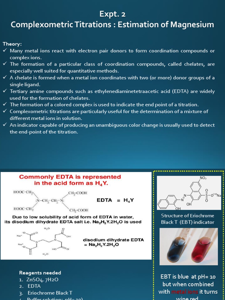 Expt. 2 Complexometric Titrations: Estimation of Magnesium: Theory ...