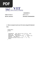 Assignment-1: Name: M Puneeth SLOT: L43+L44 REG NO: 19MID0069 Advanced C Programming