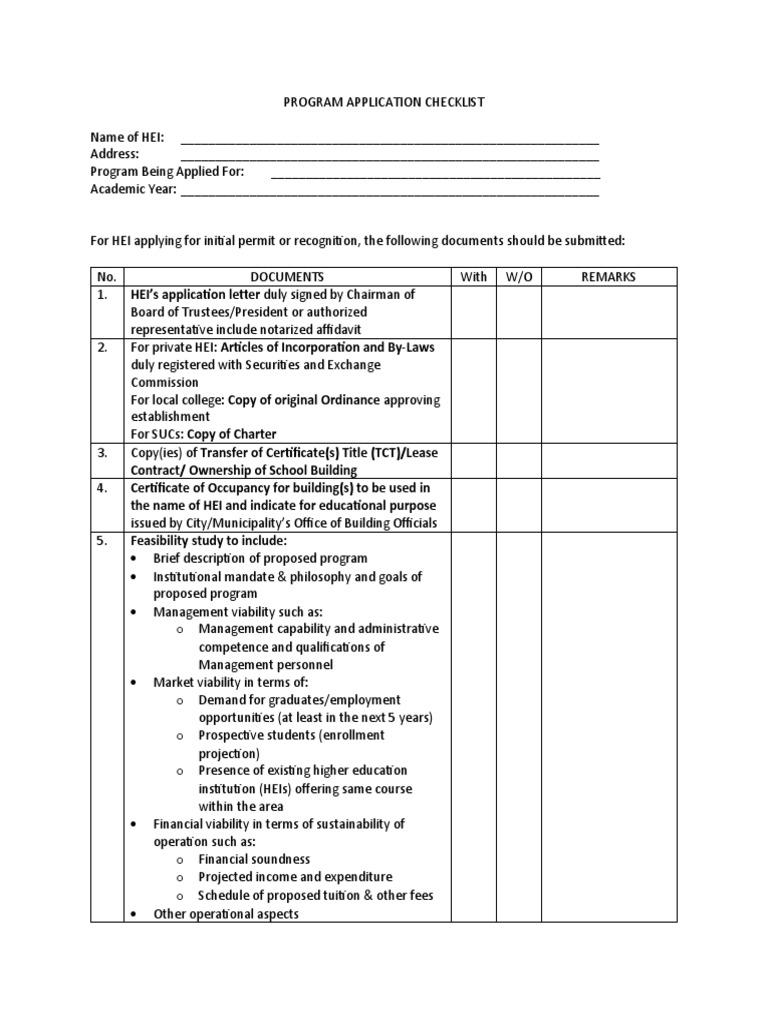Program Application Checklist | PDF | Libraries | Further Education