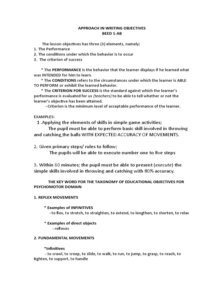 Approach in Writing Objectives Beed 13 | PDF | Learning | Behavior ...
