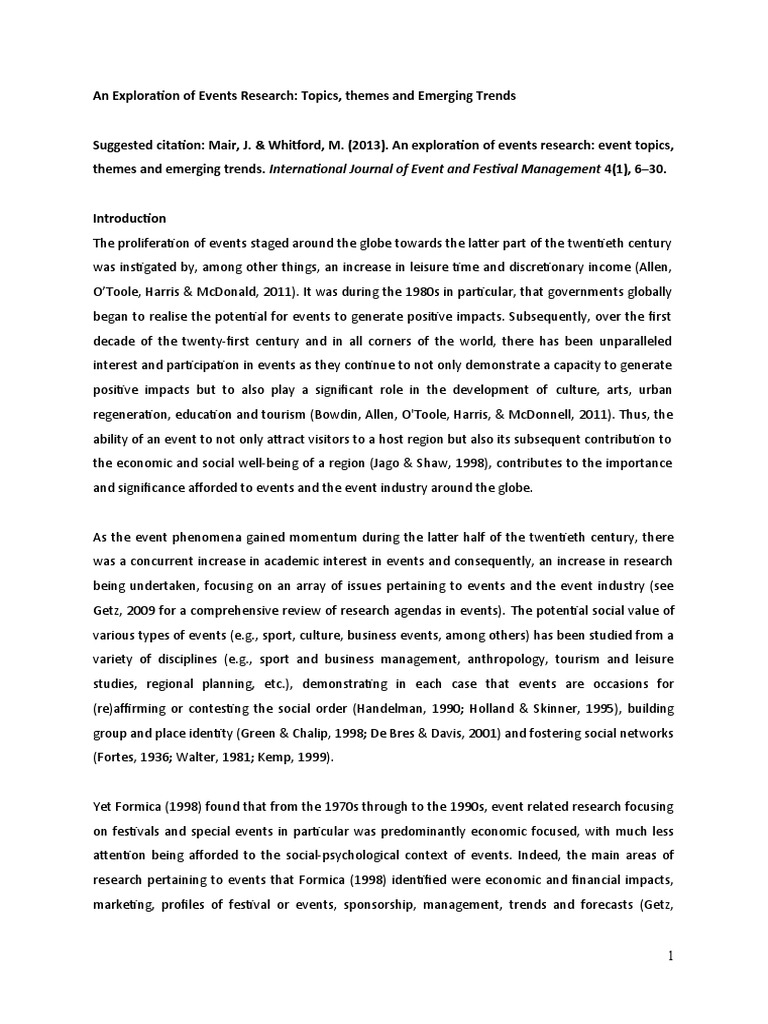 An Exploration of Events Research Event Topics, Themes and Emerging ...