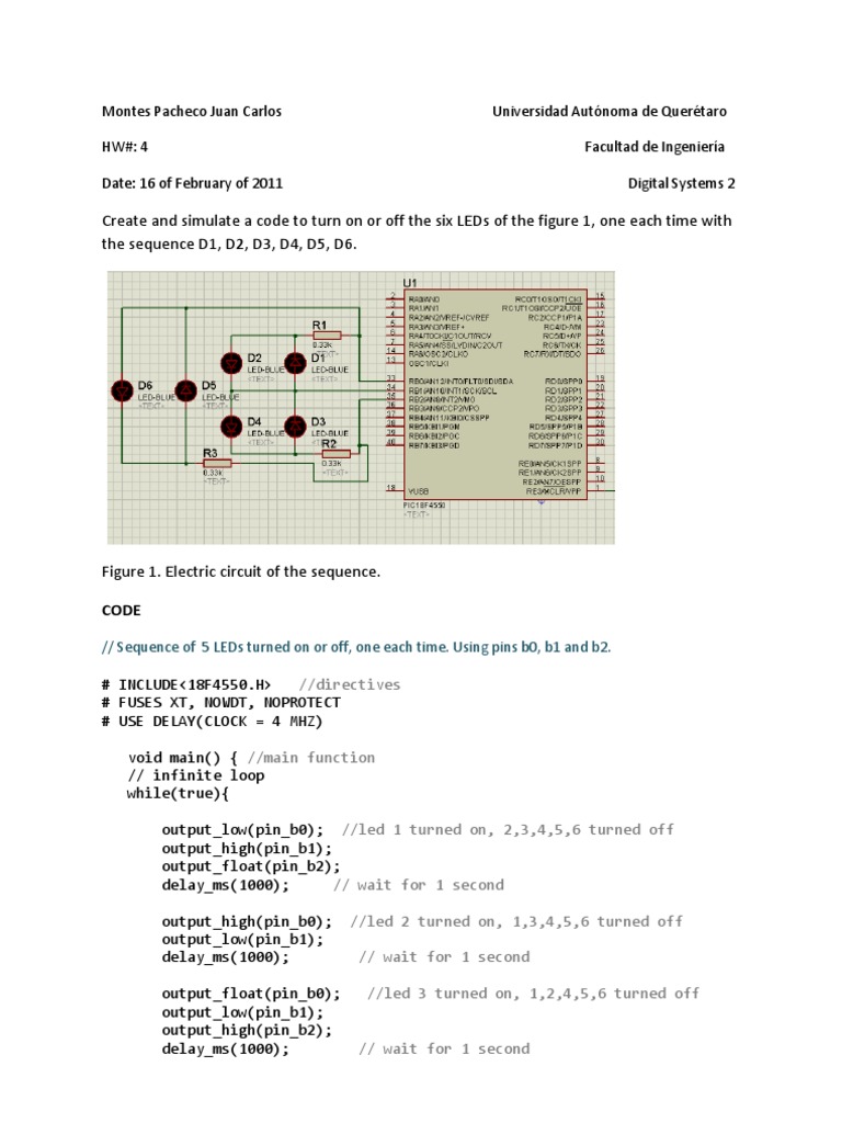 Create and Simulate A Code To Turn On or Off The Six Leds of The Figure ...