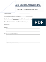 Activity Documentation Form: Objectives