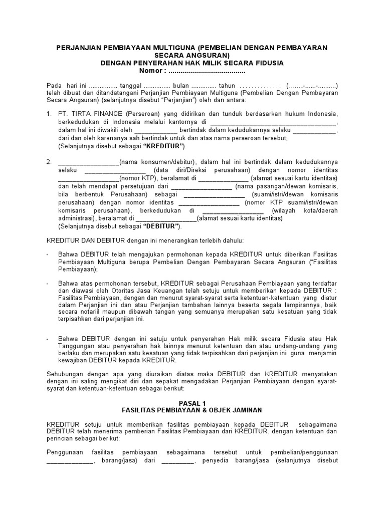 Perjanjian Pembiayaan Multiguna Pdf