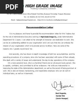 Recommendation letter