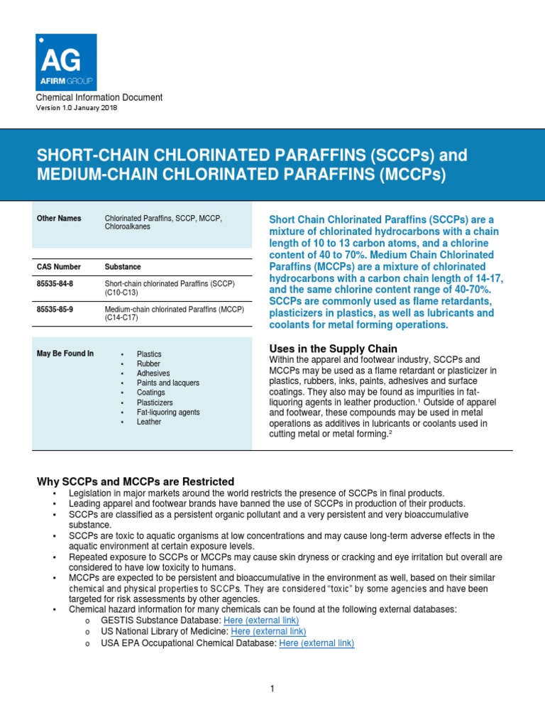ShortChain Chlorinated Paraffins (SCCPS) and MediumChain Chlorinated
