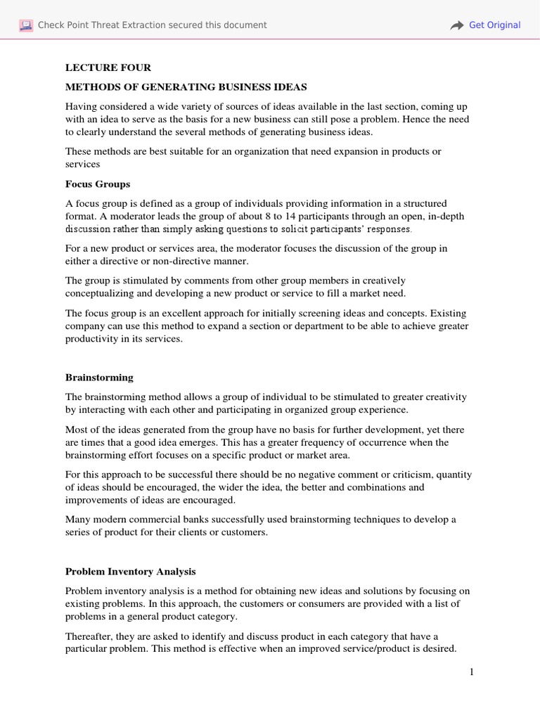 Business Idea Generation Methods | PDF | Brainstorming | Focus Group